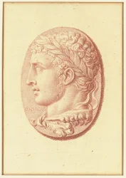 Eines von vier Studien nach Kameen, drei mit klassischen Profilporträts und eines mit einem fragmentarischen Relief von Amor und zwei Löwen, die einen Wagen ziehen