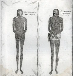 Darstellung des Grabtuchs von Besançon und des Grabtuchs von Turin) Gravur aus "Illustration religiöser Zeremonien und Bräuche aller Völker der Welt" von Bernard Picart (1723-1743)