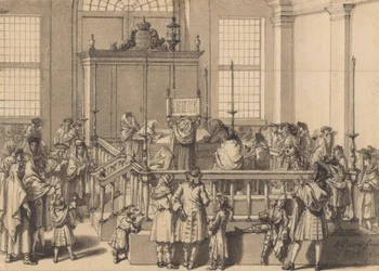 Vorzeigen des Gesetzes in der portugiesischen Synagoge in Den Haag