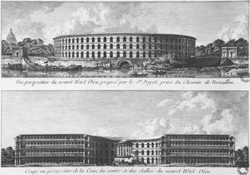 Projekt für die Verlegung eines neuen Hotel-Dieu auf die Ile aux Cygnes, Paris, ca. 1787