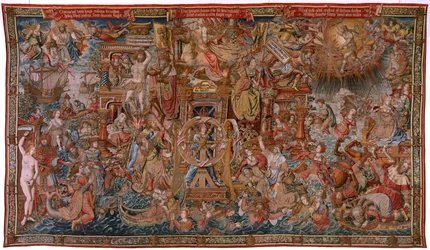 Flämische Tapisserie. Serie Die Ehren. Fortuna, Der Weg zu den Ehren. Fünfter Wandteppich in der Serie. Modell Zeichner aus dem Kreis von Bernard van Orley und Jan Gossaert de Mabuse. Herstellung Pieter van Aelst, Brüssel.