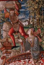 Flandrischer Wandteppich. Serie Die Ehren. Gerechtigkeit. Neunter Wandteppich in der Serie. Modellzeichner aus dem Kreis von Bernard van Orley und Jan Gossaert. Herstellung Pieter van Aelst, Brüssel. Ca. 1550.