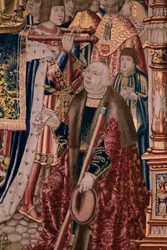 Flämischer Wandteppich. Serie Die Legende der Madonna von der Zavel. Die Ankunft der Statue der Madonna. Herstellung Brüssel. Zeichner Barend van Orley