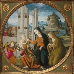 Madonna mit Kind, Heiligen und Engeln