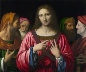 "Christus und die Schriftgelehrten" Gemälde von Bernardino Luini (1481-1532), um 1515-1530, 72,4x85,7 cm, London, National Gallery