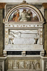 Grabdenkmal zu Ehren von Giovanni Basso della Rovere (1403-1483) - Oben: „Der tote Christus, unterstützt von zwei Engeln“ - Fresko von Pinturicchio (Bernardino di Betto) (1454-1513) 1484-1492 Rom, Basilika Santa Maria del Popolo