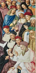 Piccolomini-Bibliothek, Südostwand: „Aeneas Sylvius erhält den Kardinalshut von Papst Calixtus III., 17. Dezember“