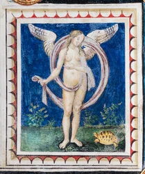 Die Piccolomini-Bibliothek, die Decke, Tafel mit Allegorie der Vorsehung, Fresko von Bernardino di Betto, bekannt als Pinturicchio
