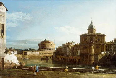 Ansicht von Rom entlang des Tiber, mit der Kirche San Giovanni dei Fiorentini im Hintergrund