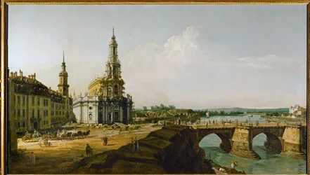 Dresden, Deutschland, gesehen vom linken Ufer der Elbe oberhalb des Altstädter Brückenkopfs