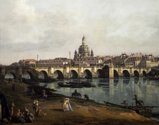 Blick auf Dresden vom rechten Elbufer stromaufwärts von der Augustusbrücke, ca. 1750