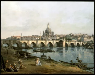 Blick auf Dresden von der rechten Seite der Elbe, unterhalb der Augustusbrücke