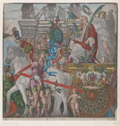 Blatt 9: Julius Caesar in seinem von Pferden gezogenen Wagen, aus Der Triumph des Julius Caesar