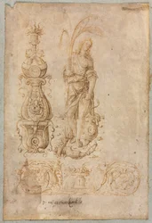 Entwurf für einen Kandelaber, allegorische Figur der Fülle, Ornamentrelief-Design