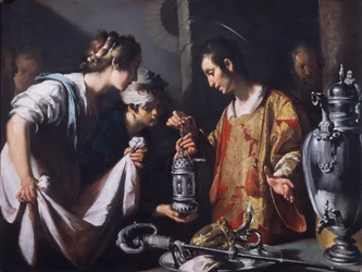 Der heilige Laurentius verteilt die Reichtümer der Kirche, um 1625