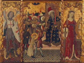Heiliger Michael, Martyrium der Heiligen Eulalia und der Heiligen Katharina, ca. 1442-1445