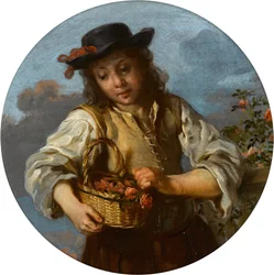 Ein Junge mit einem Korb voller Rosen