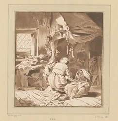 Bauerninterieur mit zwei Frauen