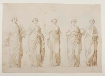 Die Musen Terpsichore, Erato, Klio, Urania und Polyhymnia