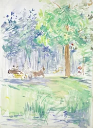 Pferd und Kutsche auf einem Waldweg, nach 1883