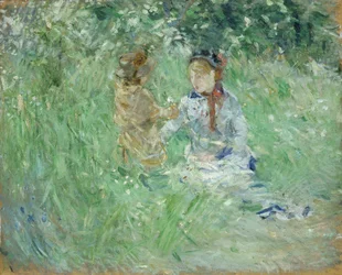 Frau und Kind auf einer Wiese in Bougival, 1882