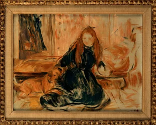 Junges Mädchen spielt mit einem Hund, 1892