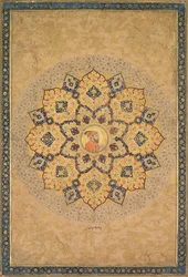 Shamsa Sonnenstrahl mit Porträt von Aurangzeb 1618-1707, aus dem Album des Kaisers