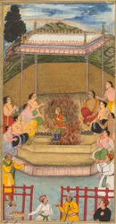 Yaja und Upayaja führen ein Opfer für das Erscheinen von Dhrishtadyumna aus dem Feuer durch..., 1598