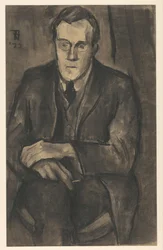 Porträt von J.W. Bijl, sitzend mit den Händen auf den Knien