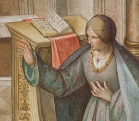 Zentrales Schiff, dritter nördlicher Spann, Verkündigung, Boccaccio Boccaccino 1516-17 (Detail)