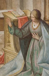 Zentrales Schiff, drittes nördliches Joch, Verkündigung, Boccaccio Boccaccino 1516-17 (Detail)