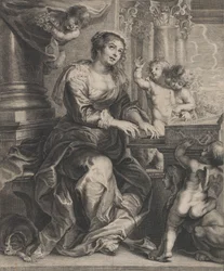 Heilige Cäcilia spielt die Orgel, umgeben von Putti, ca. 1640-59