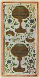 Die Zwei der Kelche, Faksimile einer Tarotkarte aus dem 