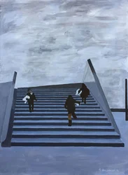 Kinder rennen die Treppe hinauf