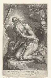 Heiliger Hieronymus von Bethlehem als Einsiedler (Dùm Bethlemiticis latitas..., Serie: Kluizenaars, Ad sacrum speculum...)