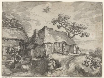 Landschaft mit Bauernhof und Raub von Ganymedes