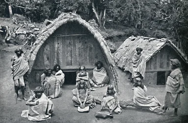 Ein Toda-Haus in einem einheimischen Dorf, Indien, 1902