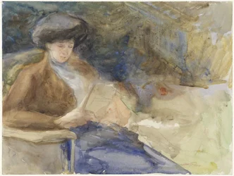 Sitzende lesende Frau