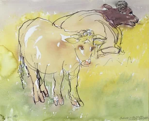 Junge Stiere auf der Wiese, 1983