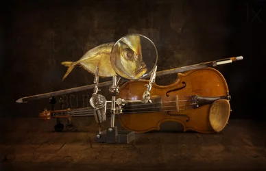 Vergrößerter Fisch und Violine