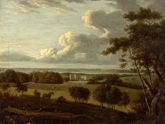 Landschaft in Küstennähe (Ansicht eines Herrenhauses mit Meer im Hintergrund)