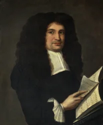 Porträt eines Mannes mit einem Musikbuch, ca. 1700