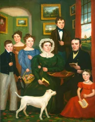 Porträt einer unbekannten Familie mit einem Terrier, um 1825-1835