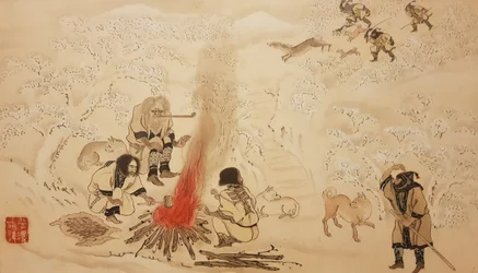 Sikahirschjagd. Aus der Serie Die Ainu, zweite Hälfte des 19. Jahrhunderts