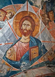 Salvator Mundi (Erlöser der Welt) - Malerei von Damiane (aktiv im 14. Jahrhundert) - 14. Jahrhundert - Fresko - St. Georgs Kloster, Ubisi (Georgien)