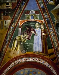 St. Nikolaus, Geschichten aus dem Leben von St. Eldrad und St. Nikolaus, St. Eldrado wendet sich an St. Jakobus von Compostela: Empfang eines Mönchshabits vom Abt von Novalesa (Detail)