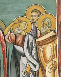 Drei Personen in einer Kirche, Panagia tou Araka, Byzantinisch, Troodos-Gebirge, Zypern