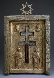 Vergoldetes Silber-Staurothek-Kreuz-Reliquiar, Byzantinisch, 12. Jahrhundert