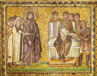 Christus vor Pilatus, der sich die Hände wäscht, Hohepriester und römische Soldaten, 6. Jahrhundert