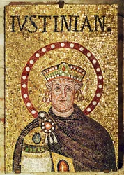 Oströmischer Kaiser Justinian I. mit Krone und Zepter, 6. Jahrhundert